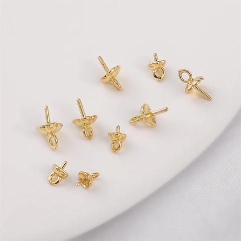 14K Gold Gefüllte Becher Und Stift Aufhänger Für Halb Gebohrte Künstliche Perlen Schmuckzubehör DIY Zubehör Für Halsketten Armbänder Ohrringe