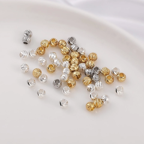 14K Gold Filled Copper Round Spacer Beads Diamond-Cut Metallic Loose Beads For DIY Necklace Bracelet Jewelry Making Supplies