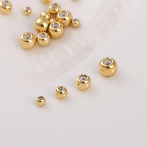 14K Gold Plated Copper Round Silicone Slider Beads DIY Jewelry Making Material Stopper Beads Adjustable Slider Spacers