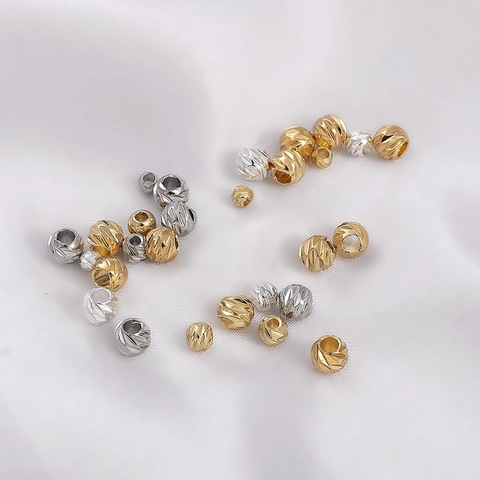 14K Vergoldete Kupfer Texturierte Runde Abstandsperlen Diamantschliff Metall Lose Perlen Für DIY Armband Halskette Schmuckherstellung