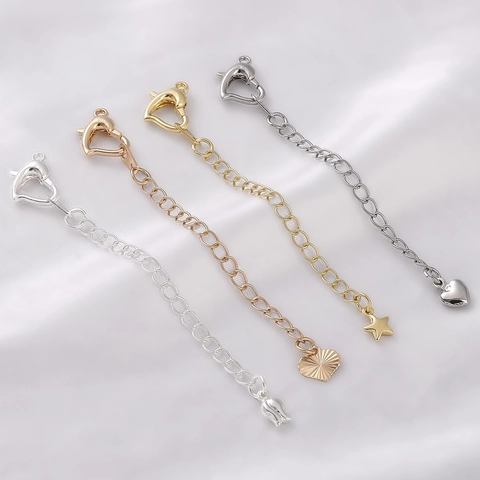 Metal Jewelry Extender Chains With Heart Lobster Clasp Star Heart Tulip Pendant For Necklace Bracelet DIY Jewelry Making Findings