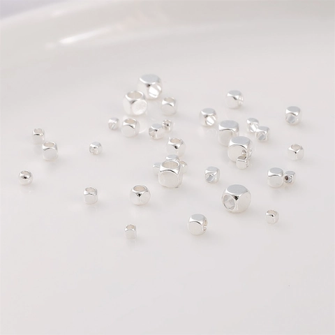 Silver Plated Copper Cube Beads Square Spacer Beads For Handmade DIY Jewelry Bracelet Necklace Crafting Supplies