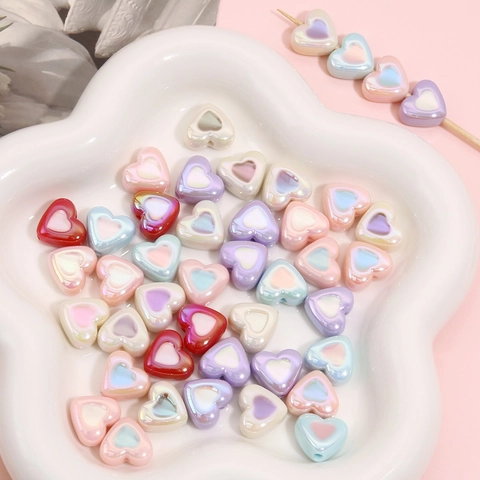 Acrylic Heart Beads Double Sided Oil Drip Iridescent Artificial Pearl Luster Loose Beads For Handcrafted DIY Bracelet Necklace Jewelry
