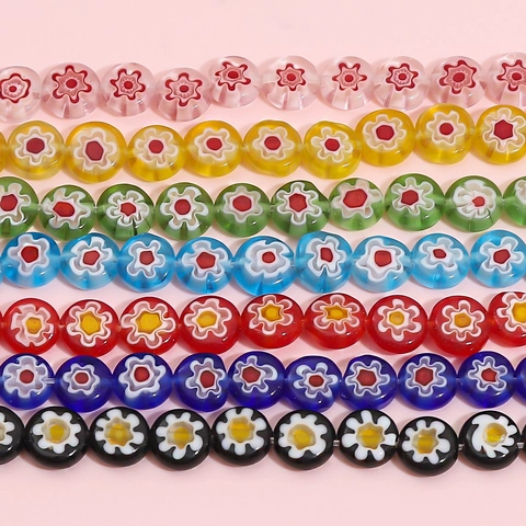 Millefiori Glass Loose Beads Flat Round Floral Lampwork Beads For DIY Jewelry Making Bracelet Necklace Earrings Handmade Materials