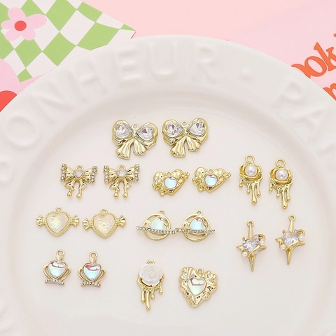 Y2K Alloy Heart Bow Planet Rose Pendant For DIY Jewelry Making Sweet Cool Rhinestone Charm Accessories For Women Jewelry