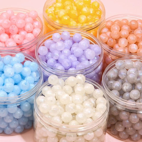 Acrylic Dreamy Blue Light Round Beads Pearlescent Glitter Loose Beads For DIY Handmade Jewelry Making Bracelet Decoration Material