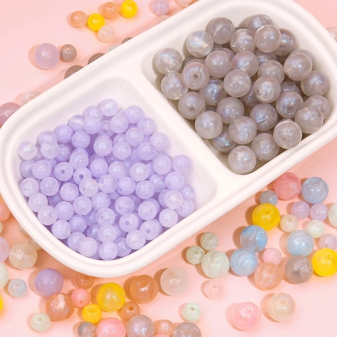 Acrylic Dreamy Blue Light Round Beads Pearlescent Glitter Loose Beads For DIY Handmade Jewelry Making Bracelet Decoration Material