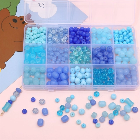 Blue Series Glass Beads DIY Jewelry Making Material Hand Painted Round Loose Beads For Bracelet Necklace Accessories