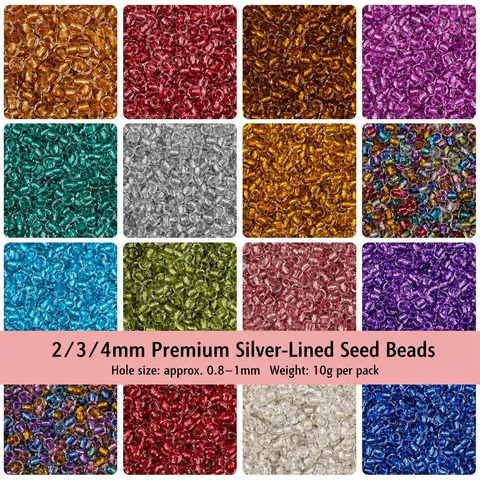 DIY Glass Seed Beads Silver-lined Dyed Core Colorful Round Loose Beads For Jewelry Making Bracelet Necklace Handcraft Supplies