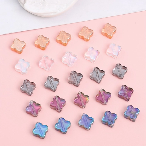 Cuentas de Vidrio Galvanizadas de Trébol de Cuatro Hojas Iridiscentes Accesorios para Hacer Joyas DIY Cuentas para Pulseras Pendientes Collar