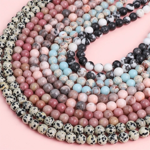 Natural Stone Round Loose Beads Dalmatian Jasper Shoushan Stone Rhodochrosite For DIY Jewelry Making Bracelet Necklace Material Polished Gemstone Spacer Beads