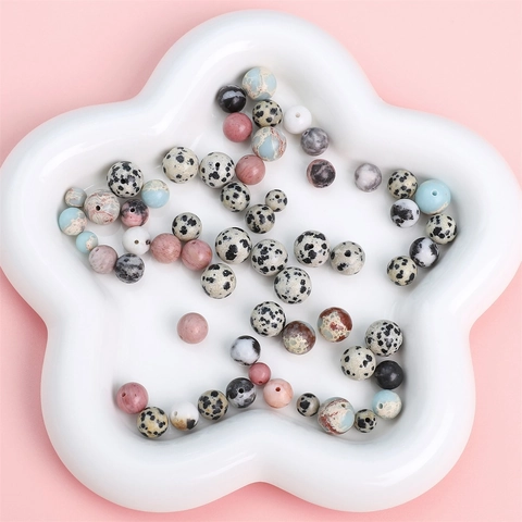 Natural Stone Round Loose Beads Dalmatian Jasper Shoushan Stone Rhodochrosite For DIY Jewelry Making Bracelet Necklace Material Polished Gemstone Spacer Beads