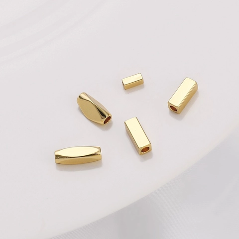 14K Gold Plated Copper Rectangular Spacer Beads DIY Jewelry Making Components For Artificial Pearl Bracelet Necklace Accessories