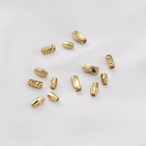 14K Gold Filled Copper Faceted Cylinder Spacer Beads For DIY Bracelet Necklace Handmade Jewelry Making Accessories