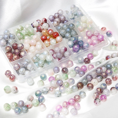 Irisierende Aurora Blau Glas Perlen Rund Krakelee Lose Perlen Für DIY Handgemachten Schmuck Armbänder Ohrringe Zubehör