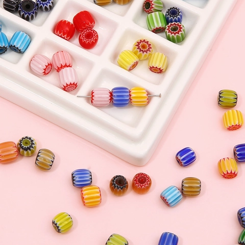 Millefiori Glass Beads Nepal Style Pumpkin Barrel Shape Loose Beads For DIY Jewelry Making Bracelet Necklace Handmade Craft