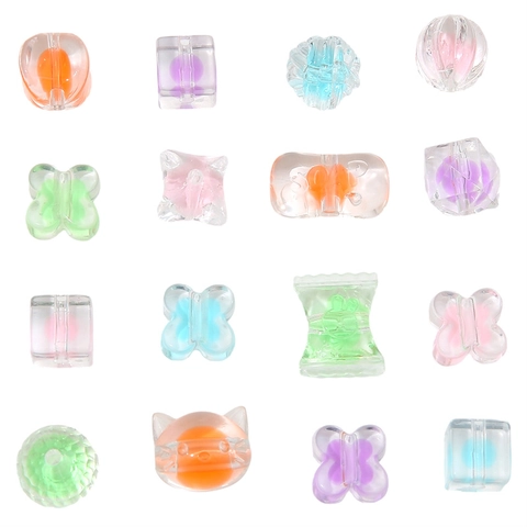 Acrylic Sugar Heart Beads DIY Handmade Jewelry Accessories Colorful Square Pumpkin Butterfly Cat Head Craft Beads