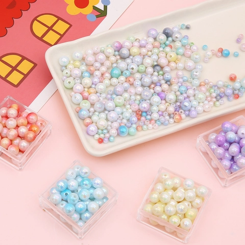Aurora Iridescent Acrylic Round Beads Multicolor Gradient Artificial Pearl Loose Beads For DIY Bracelet Jewelry Making