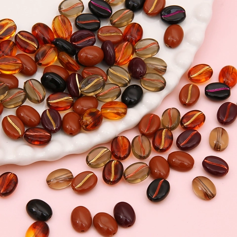 Vintage Acrylic Coffee Bean Shape Beads Gilded DIY Jewelry Making Craft For Necklace Bracelet Accessory Brown Amber Gold