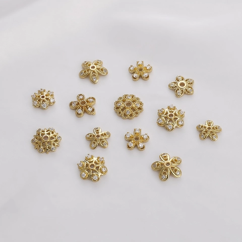 Exquisite Copper Flower Spacer Beads Inlaid Zirconia Snowflake Bead Caps For DIY Jewelry Making Accessories
