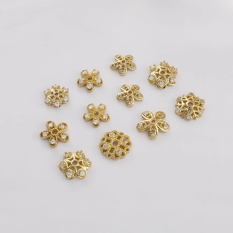 Exquisite Copper Flower Spacer Beads Inlaid Zirconia Snowflake Bead Caps For DIY Jewelry Making Accessories