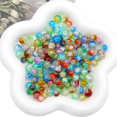 8mm Round Crackle Glass Beads Ice Burst Gradient Color Loose Beads For DIY Jewelry Making Bracelet Necklace Findings