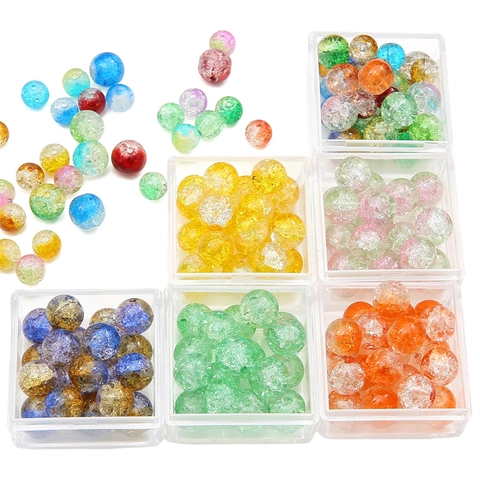 8mm Round Crackle Glass Beads Ice Burst Gradient Color Loose Beads For DIY Jewelry Making Bracelet Necklace Findings