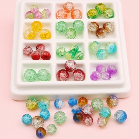 Crackle Glass Beads Round Ice Cracked Loose Beads For DIY Bracelet Necklace Jewelry Making Handmade Craft Accessory