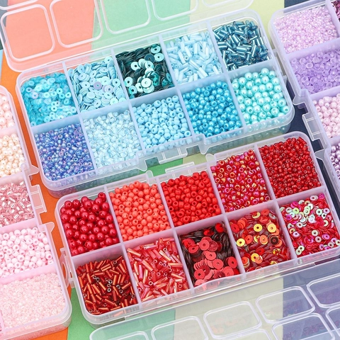DIY Jewelry Making Beads Kit Multi Compartment Box With Glass Seed Beads Sequins Faux Artificial Pearls For Bracelet Necklace Accessories