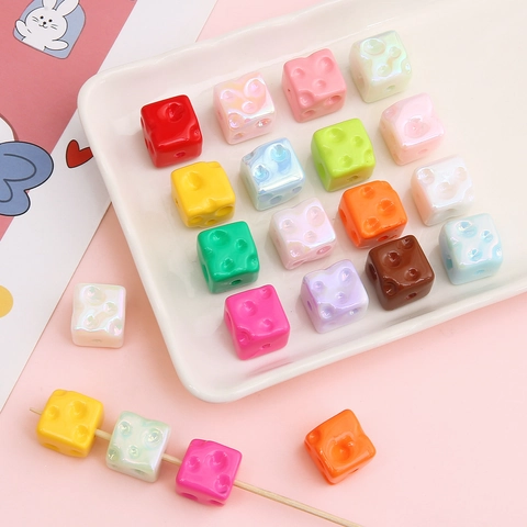 Acrylic Colorful Electroplated Cheese Cube Beads For DIY Jewelry Making Handmade Bracelet Mobile Phone Chain Accessories