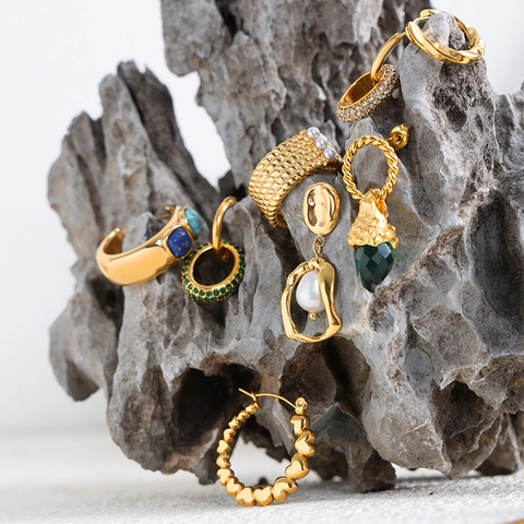 Boucles d'Oreilles en Acier Titane de Style Chinois Femmes Plaquées Or Électroplaquées Strass Perle Artificielle