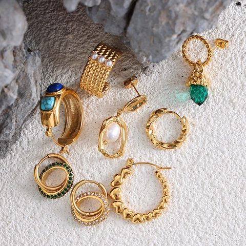 Boucles d'Oreilles en Acier Titane de Style Chinois Femmes Plaquées Or Électroplaquées Strass Perle Artificielle