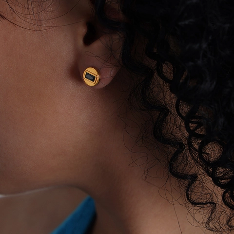 Boucles d'Oreilles Clous Minimalistes Françaises en Acier Inoxydable Plaquées Or Coeur Rond Carré Zircon Bijoux Femme