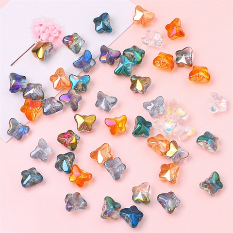 Butterfly Shaped Iridescent Glass Beads Colorful AB Coated Loose Beads For DIY Jewelry Making Bracelet Necklace Accessories