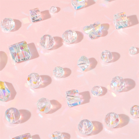 Transparent AB Iridescent Glass Beads Faceted Heart Butterfly Crown Square Loose Beads For DIY Jewelry Making Necklaces Bracelets Accessories