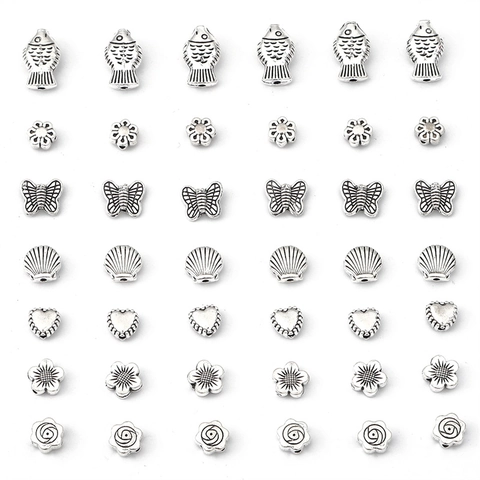 Antique Silver Alloy Charms Heart Flower Butterfly Fish Shell Leaf Cross Bowknot For DIY Jewelry Making Bracelet Necklace Accessories