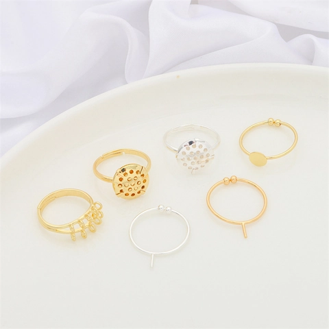 Adjustable Copper-Clad Alloy Ring Base For DIY Jewelry Making Minimalist Open Ring Settings Round Plate Half-Hole Pin Finding