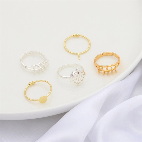 Adjustable Copper-Clad Alloy Ring Base For DIY Jewelry Making Minimalist Open Ring Settings Round Plate Half-Hole Pin Finding