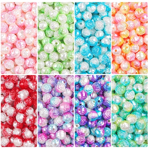 Romantic Rose Flower Acrylic Gradient Beads Artificial Pearl Luster Loose Beads For DIY Handmade Jewelry Making Accessory