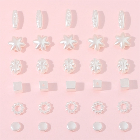 Mixed Shapes ABS Imitation Artificial Pearl Beads For DIY Jewelry Making Flower Star Heart Cube Disc Pearlescent Beads Accessories