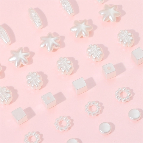 Mixed Shapes ABS Imitation Artificial Pearl Beads For DIY Jewelry Making Flower Star Heart Cube Disc Pearlescent Beads Accessories