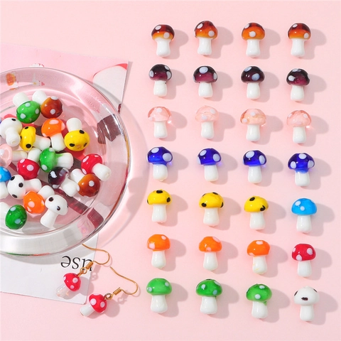 Cute Mushroom Glass Beads Hand Painted Polka Dot Lampwork Loose Beads For DIY Jewelry Making Earrings Necklace Bracelet Material
