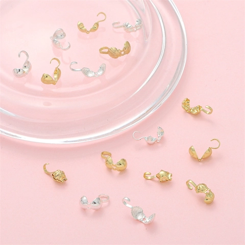 14K Gold Silver Plated Brass Shell Star Heart Fold Over Bead Tips Calottes For DIY Jewelry Making Connector End Clasps