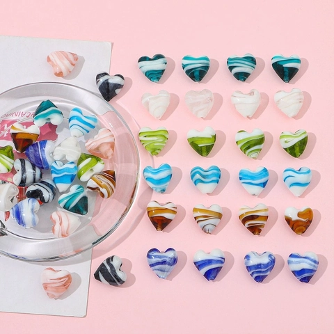 Herzform Lampwork Glasperlen Handbemalt Streifen Lose Perlen Für DIY Armband Halskette Schmuckherstellung Damen