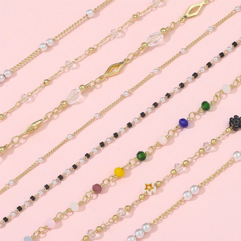 14K Gold Plated Brass Chain With Artificial Pearl Zirconia Beads For DIY Jewelry Making Handmade Bracelet Necklace Accessories