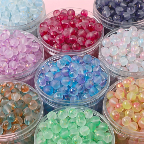 Cuentas de Vidrio Esmerilado para Hacer Joyas Degradado de Color Redondas Sueltas Con Pan de Oro para Pulseras de Bricolaje Collares Accesorios de Joyería Hechos a Mano