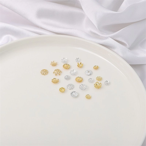14K Gold Plated Thick Silver Copper Flower Bead Caps Spacer Beads Filigree Hollow Caps For DIY Jewelry Making Bracelet