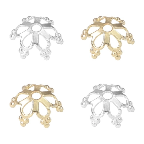 14K Gold Plated Thick Silver Copper Flower Bead Caps Spacer Beads Filigree Hollow Caps For DIY Jewelry Making Bracelet