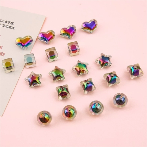 Perles en Vrac en Acrylique Plaqué AB Formes Mixtes Noir Transparent Couleur Aurore DIY Étoile Cœur Cube Perles Rondes pour Création de Bijoux