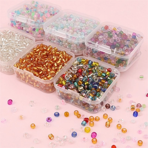 Set di Perline in Vetro Fai da Te Multi-Dimensione 2mm 3mm 4mm Colori Misti Perline Sciolte per Creazione Gioielli Anelli Orecchini Bracciali Artigianato